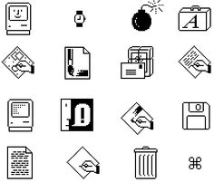 the black and white icons have different types of symbols on them, including an arrow