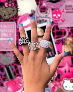 ❀- Bedazzled vintage dome rings! In perfect condition! ♡- Three colors to choose from: - White  - Black - Clear ★ Ring sizes: 5.5 - 8  ★ All of our items are 100% handmade by us or otherwise vintage items. ♡ hi, thank you so much for supporting my Y2K shop! I want to bring nostalgia and happiness to everyone who shops with me! Nostalgia was always an escape from negativity for me, as well as causing me extreme happiness and I want to help others feel the same kind of happiness I feel from it! NO RETURNS / NO REFUNDS UNLESS AGREED UPON. If this is your style: Y2k , MCBLING , grunge , dollz , dollz mania , bratz, cyber y2k , 2000s, alternative, grunge, emo, kidcore, kiddult, goth, punk, nostalgia , nostalgic , aesthetic SHOP WITH US :) Instagram- BanksCouture 🌸 Website- Shopbankscouture.com 2000s Emo Scene, Y2k Shop, Extreme Happiness, Early 2000s Emo, 2000s Core, Dome Rings, Y2k Rhinestone, 2000s Emo, Alternative Grunge