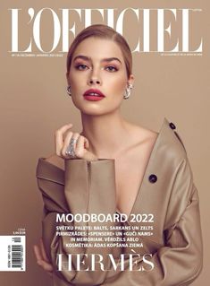 a woman in a leather jacket is featured on the cover of her magazine, l'officiel