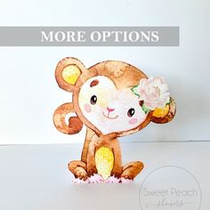 a paper monkey with flowers on its head and the words, more options above it