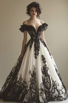 Whimsical Black Wedding Dress, Black Medieval Wedding Dress, Wedding Dress Gothic White, Wedding Dresses Gothic White, Goth Fantasy Wedding, Goth Victorian Wedding Dress, Black And White Wedding Dress Corset Victorian Ball Gowns, Black Pink Wedding Dress, Gothic Wedding Dress Red