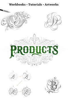 some type of font and numbers that are in different styles, with the words products on them