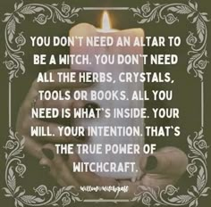 a person holding a candle in their hands with the quote you don't need an altar to be a witch