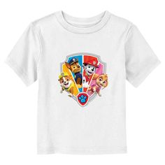 No job is too big, no pup is too small! Join Ryder and his heroic pup friends as they save the day with exciting new officially licensed apparel for the whole family from the popular children's series PAW Patrol! This Toddlers' Paw Patrol Friendship Shield Logo Graphic T-Shirt features the iconic shield badge with portraits of Chase, Marshall, Rubble, and Skye across the front. Your little adventurer will love to wear this fun Paw Patrol apparel today! Shield Badge, Paw Patrol Pups, Shield Logo, Blue Crew, Graphic Tee Design, Team T Shirts, Save The Day, Top Graphic Tees, Toddler Girl Outfits