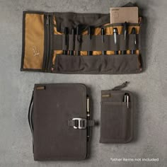 A classic tool roll with many uses. Features Rugged, waxed canvas durable construction with double stitching and bartacking throughout Aircraft-grade aluminum hook closure Dimensions: Unrolled: 40 cm. x 20cm. (16 in. x 8 in.) See all LOCHBY products Lochby Field Journal, Everyday Carry Essentials, Gadget Tecnologici, Everyday Carry Bag, Pen Organizer, Field Journal, Tool Roll, Modern Tools, Pocket Journal