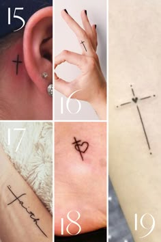 four different pictures with cross tattoos on them