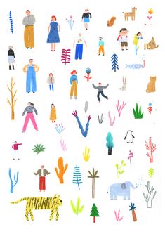 an image of children's artwork with animals and plants