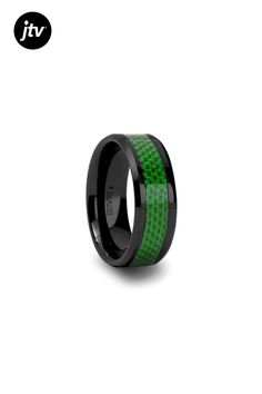 MATLAL Beveled Black Ceramic Wedding Band with Green Carbon Fiber Inlay - 8 mm. This hard to find wedding band style has the look of Black Tungsten Rings but, is actually a combination of high tech black ceramic with the cool look of carbon fiber. This comfort-fit band is 8 mm wide and has beveled edges. The beautiful emerald green color carbon fiber is extremely rare and hard to find. This is the perfect wedding band to represent your love. Black Ceramic does not scratch or lose its color, like Green Carbon Fiber, Ceramic Wedding, Ring With Emerald, Wedding Band Styles, Black Tungsten Rings, Tungsten Rings, Ceramic Ring, Eyewear Shop, Black Tungsten