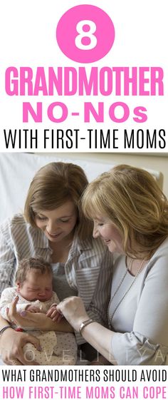 two women and a baby are looking at their mother's first - time moms