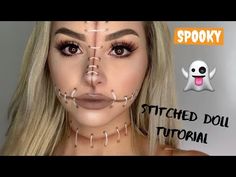 Voodoo Doll Makeup Tutorial, Halloween Makeup Stitched Face, Fake Staples Halloween Makeup, Diy Halloween Makeup Stitches, Face Stitches Makeup, Stitch Face Makeup, Voodoo Doll Makeup Easy, Halloween Makeup For Moms, Beginner Sfx Makeup