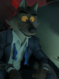 a wolf in a suit and tie sitting down