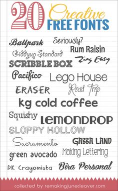 the top 20 free font styles for any type of lettering, including letters and numbers