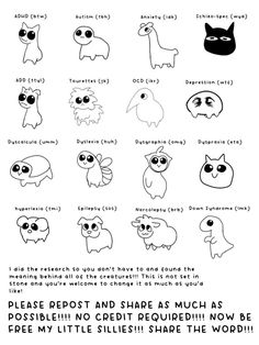 the instructions for how to draw an animal with different eyes and mouth shapes, including one that