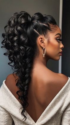 🌟 Timeless Black Woman Hairstyle Ponytails Prom Hairstyle Ideas | Celebrity-Inspired Splendor Black Woman Hairstyle, Prom Hairstyle Ideas, Loose Side Braids, Prom Tips, French Braid Updo, Braided Half Updo, Curled Ponytail, Effortless Waves, Side Swept Curls