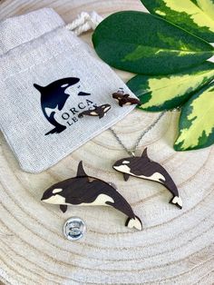 This orca jewelry set includes the Tokitae pendant, earrings, and pin. They are all completely made of wood as a representation of the orca's bond with nature. They were carefully hand-assembled from different kinds of wood which creates a 3D effect to it. Made of scrap wood obtained from different workshops in the area, these pieces breathed a new life into parts that would most likely end up in chipboard. - Every piece is hand-made  - 3 kinds of genuine wood were used (Maple, beech & Nut) - Hy Orca Jewelry, Sealife Jewelry, Beech Nut, Pokemon Jewelry, Whale Tail Necklace, Sea Life Jewelry, Beautiful Beaded Jewelry, Orca Whale, Earring Pins