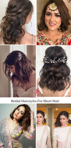 Reception Hairstyles Short Hair, Sangeet Hairstyle For Short Hair, Curls For Indian Wedding, Open Hairstyles Indian Wedding Short Hair, Short Hairstyles For Wedding Indian, Short Hairstyle For Engagement Bride, Open Curls Hairstyles Indian, Short Hairstyles For Engagement, Short Hair Styles For Engagement