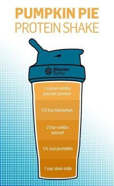 a cup with pumpkin pie protein shake on it and instructions for how to use it