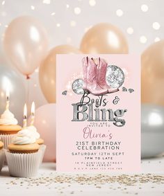 a pink birthday party with cupcakes and balloons