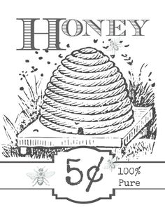 the label for 5 % pure honey is shown in front of a beehive