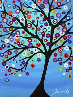 a painting of a tree with circles painted on it