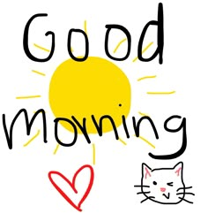 a drawing of a cat and a sun with the words good morning written below it