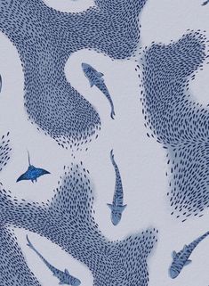 an abstract blue and white background with fish