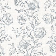 a black and white floral wallpaper with flowers on the side, in an old fashion style