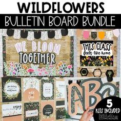 the wildflowers bulletin board bundle is shown in black and white with flowers on it