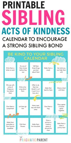 the printable sibling acts of kindness calendar