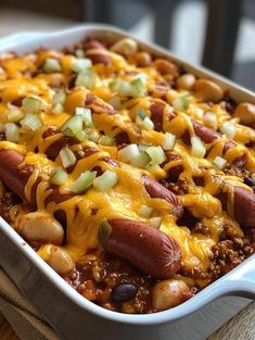 Chili Cheese Dog Casserole 1 Hot Dog Casserole, Chili Dog Casserole, Chili Cheese Dog Casserole, Chili Cheese Dogs, Best Chili Recipe, Cheese Dog