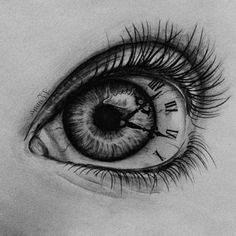 a drawing of an eye with the word pin on it and a clock in the center