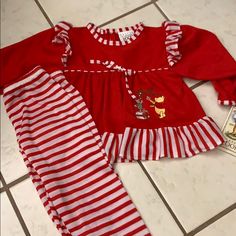 Adorable Nwt Classic Pooh 2 Pc Jammies In Size 3-6 Mos. Cute Christmas Bedtime Sets, Cute Bedtime Christmas Sets, Cute Bedtime Sets For Christmas, Christmas Cotton Playtime Sets, Cute Red Bedtime Set, Cute Red Bedtime Sets, Playful Christmas Playtime Clothing Sets, Cute Red Pajama Party Sets, Playful Christmas Playtime Sets