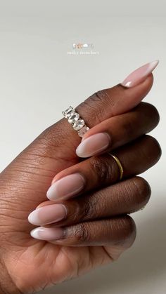 Black girl dark skin engagement nails milky frenchies milky french tips milky american manicure it girl nails basic elegant nails Milky Natural Nails, Manicure On Dark Skin, Nail Inspo For Dark Skin, Milky White French Tip Nails, Elegant Nails Design, Milky French Nails, Milky French Manicure, It Girl Nails, Pink And White Ombre Nails