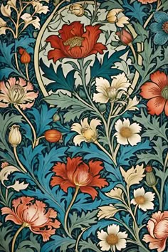 an intricately designed wallpaper with flowers and leaves