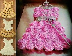 a pink princess dress made out of cupcakes