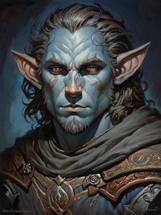 a painting of a male elf with long hair