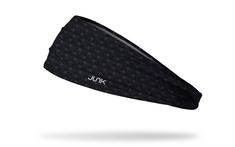 a black headband with the word juk on it's side and an image of