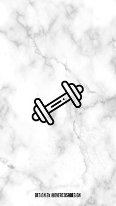 a black and white drawing of a barbell on a marble background