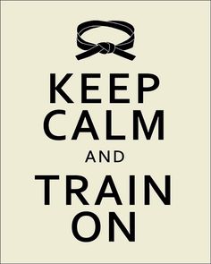 a black and white poster with the words keep calm and train on written in it