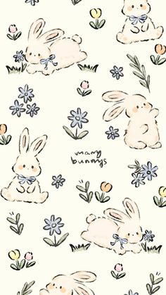 an image of rabbits and flowers on a white background