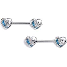 Product Details14 Gauge 9/16 Clear Gem Dolphin Heart Delight Barbell Nipple Ring Set If your heart is devoted to dolphins, show it off with this 14 gauge nipple jewelry. It's made with a 14mm durable 316L surgical grade stainless steel straight barbells. Each of the ends features a heart charm, set with clear gems. Within each heart is a dolphin, with back eye embellishments. The heart are also embellished in blue for the look of an ocean wave. Fall in love with the creatures of the sea when you Male Body Jewelry, Conch Piercing Jewelry, Opal Nose Ring, Daith Piercing Jewelry, Tragus Piercing Jewelry, Pregnancy Belly Rings, Horseshoe Jewelry, Helix Piercing Jewelry, Gold Belly Ring