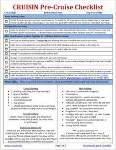 the cruise checklist is shown in red and blue, with instructions on how to use it