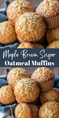 maple brown sugar oatmeal muffins stacked on top of each other