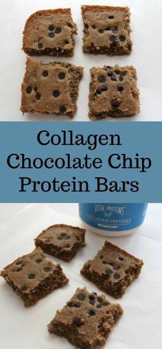 collagen chocolate chip protein bars with text overlay