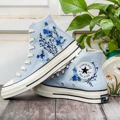 Embroidered Converse Converse Shoes Blue, Navy Blue Converse, Embroidered Sneakers, Denim Sneakers