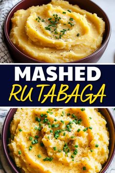 mashed rutabaga in a bowl with parsley garnish on top