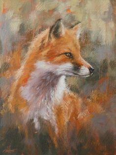 an oil painting of a red fox