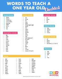 words to teach a one year old checklist