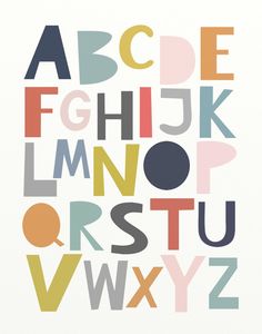 the alphabet is multicolored and has different letters in each letter, including one for each letter