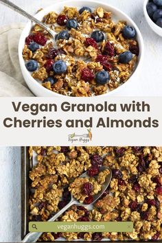 granola with berries and almonds in a bowl